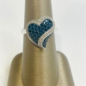 White Gold 10 Karat Sapphire And Diamond Heart Shape Ring